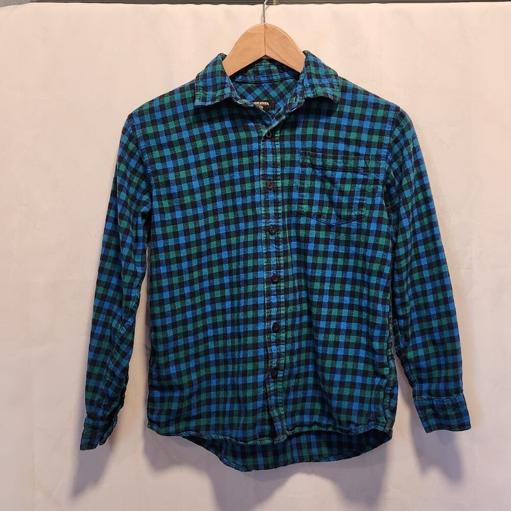 Canyon River Blues Button Up Shirt Youth Boys M Plaid Blue & Green Long Sleeve‎